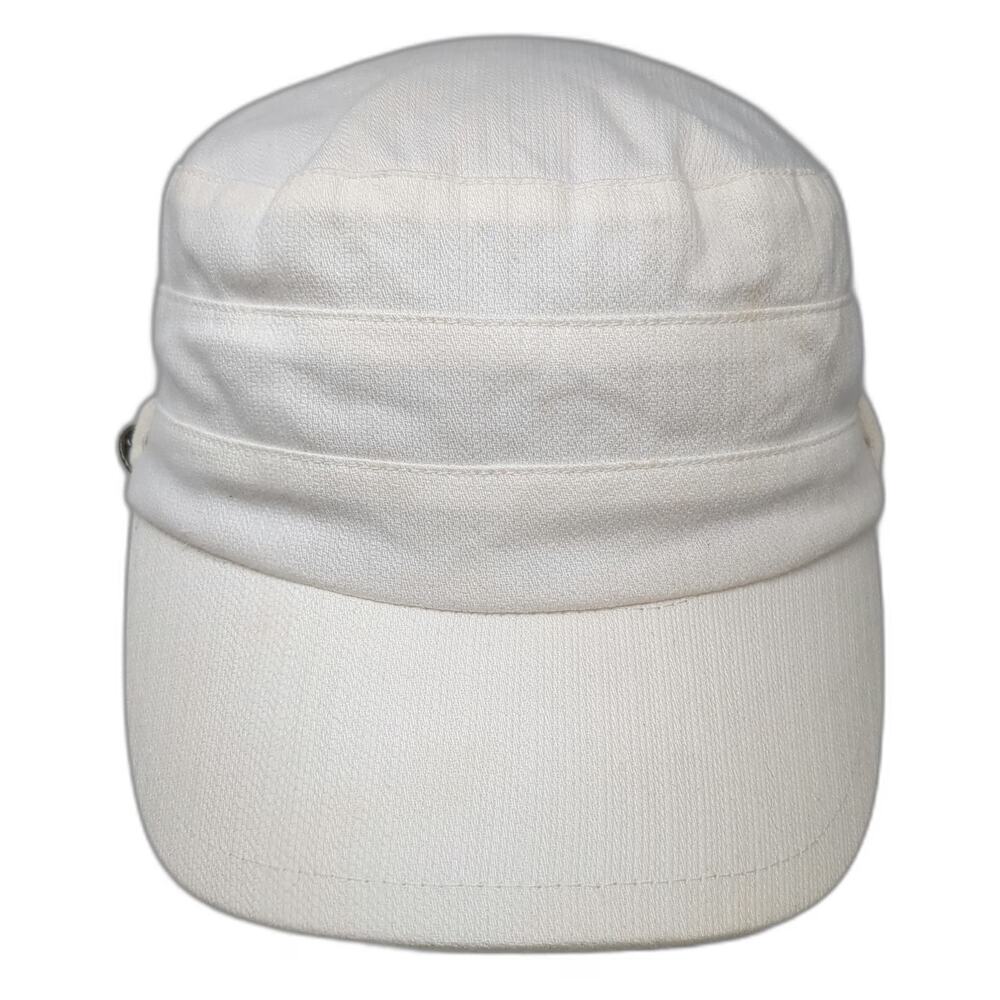 Betmar Army Cap White One Size Hat Textured Side Buttons Military Style Cadet